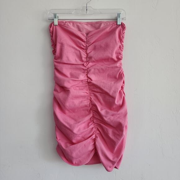 Zara Pink Strapless Mini Dress Draped Ruched Size Medium - Picture 5 of 12